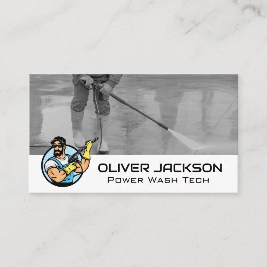 Power Washロゴ |労働者の清掃舗装 名刺 (正面)