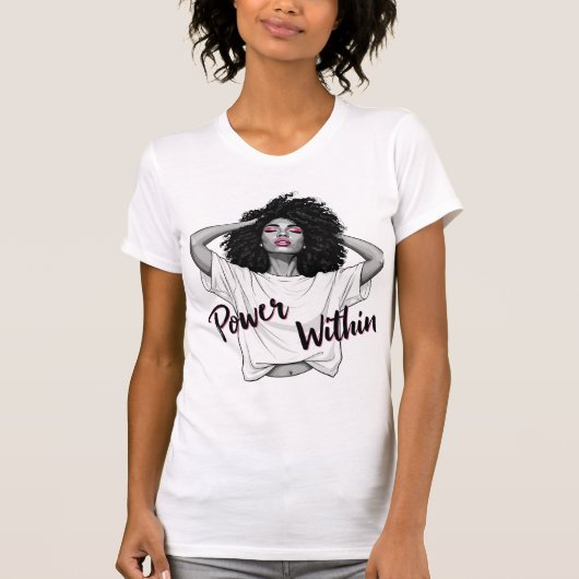 Power Within Natural Hair Afro Illustration Tシャツ (正面)