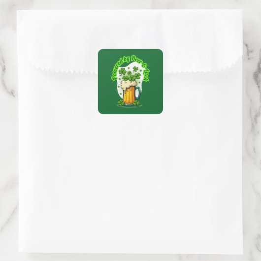 Powered by Beer St Patrick’s Day - Autocolante スクエアシール (バッグ)