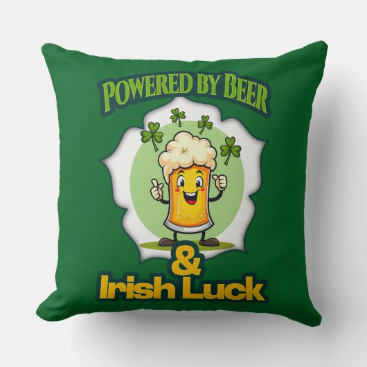 Powered by Beer St Patrick’s Day Shirt – almofada クッション (正面)