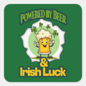 Powered by Beer St Patrick’s Day Shirt Autocolante スクエアシール (正面)