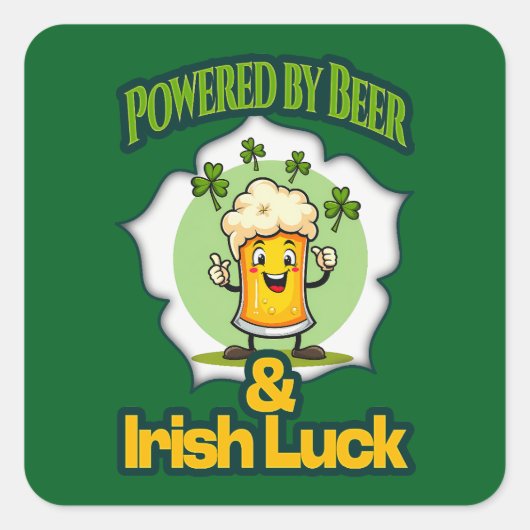 Powered by Beer St Patrick’s Day Shirt Autocolante スクエアシール (正面)