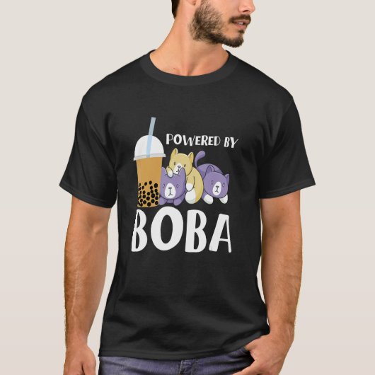 Powered By Boba Bubble Tea Tシャツ (正面)