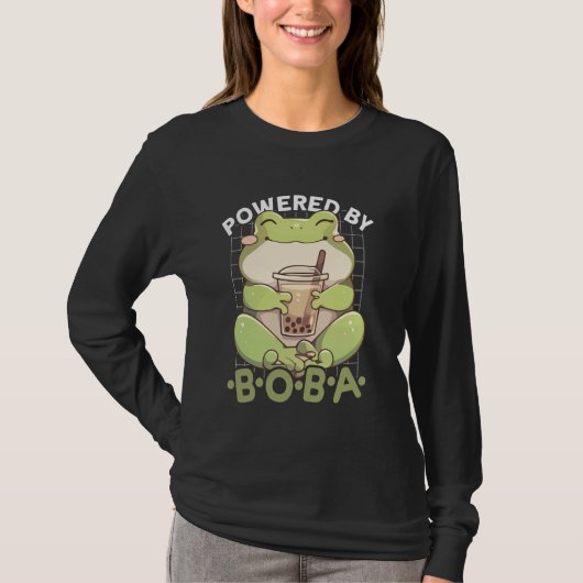 Powered by Boba Frog Kawaii Bubble Tea Anime Neko  Tシャツ (正面)