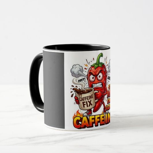 Powered By Caffeine Combo コーヒーマグ | 冗談コーヒー マグカップ (正面左)