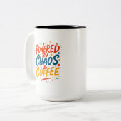 Powered by Chaos and Coffee Funny Tee ツートーンマグカップ (正面左)