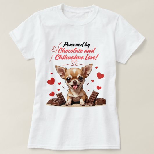 Powered by Chocolate and Chihuahua Love Tシャツ (デザイン正面)