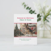 Powered by Christmas Chaos Funny Dog Pet Photo シーズンポストカード (スタンド正面)