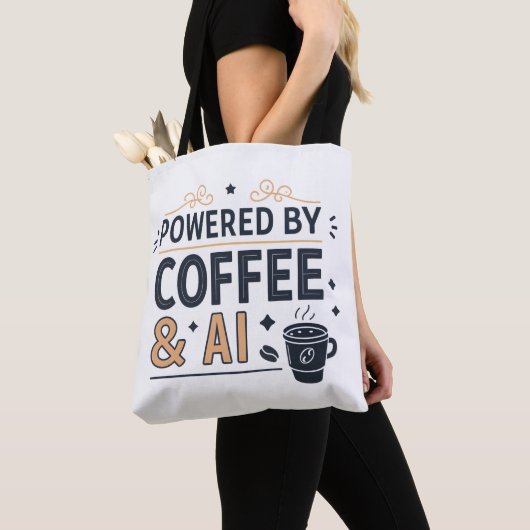 Powered by Coffee & AI Retro Tech Vector トートバッグ (クローズアップ)