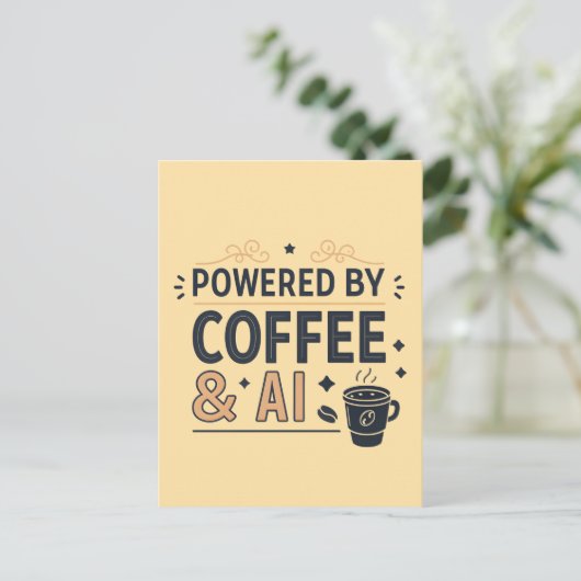 Powered by Coffee & AI Retro Tech Vector ポストカード (スタンド正面)