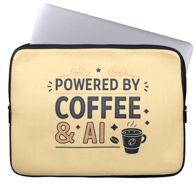 Powered by Coffee & AI Retro Tech Vector ラップトップスリーブ (正面)