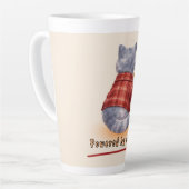 "Powered by Coffee" Cat Holding A Cup of Coffee カフェラテマグ (左アングル)