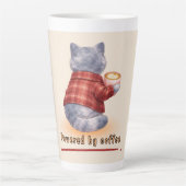 "Powered by Coffee" Cat Holding A Cup of Coffee カフェラテマグ (正面)