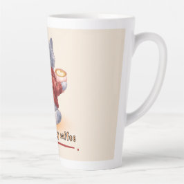 "Powered by Coffee" Cat Holding A Cup of Coffee カフェラテマグ