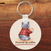 "Powered by Coffee" Cat Holding A Cup of Coffee キーホルダー (正面)