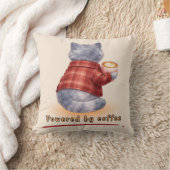 "Powered by Coffee" Cat Holding A Cup of Coffee クッション (ブランケット)