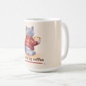 "Powered by Coffee" Cat Holding A Cup of Coffee コーヒーマグカップ (正面右)