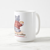 "Powered by Coffee" Cat Holding A Cup of Coffee コーヒーマグカップ (正面右)