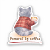 "Powered by Coffee" Cat Holding A Cup of Coffee シール (正面)