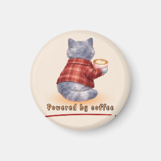 "Powered by Coffee" Cat Holding A Cup of Coffee マグネット