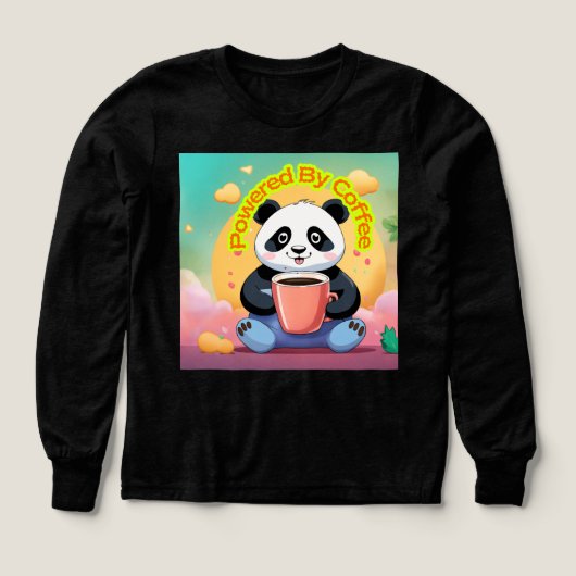 Powered By Coffee Panda T-Shirt – Cute Funny Caffe (デザイン正面)