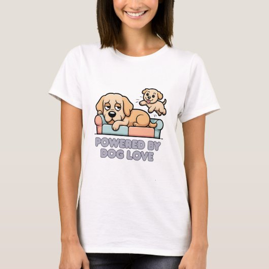 Powered By Dog Love Cute Puppy Funny Dog Mom Lover Tシャツ (正面)