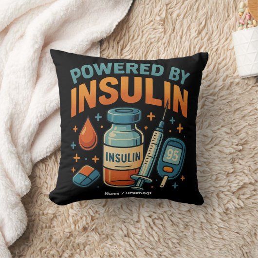Powered by Insulin Diabetes Awareness Funny Quote  クッション (ブランケット)