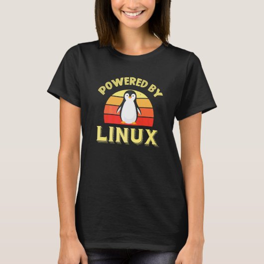 Powered By LinuxレトロヴィンテージペンギンおたくギークC Tシャツ (正面)