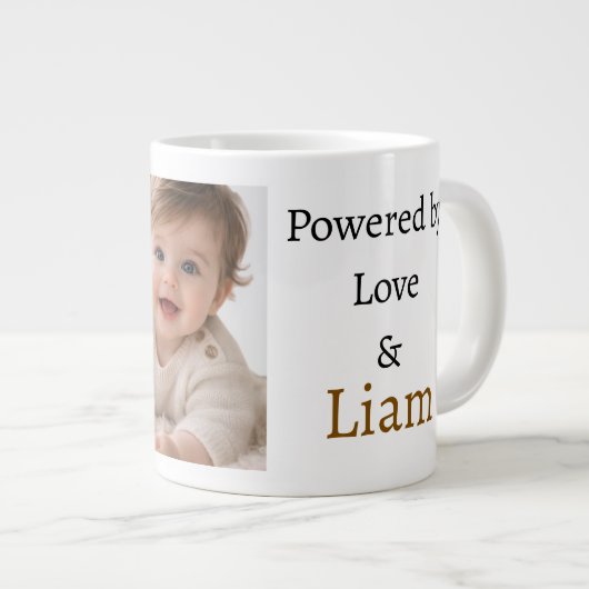 Powered by Love & Custom Name Photo Mug | Personal ジャンボコーヒーマグカップ (正面右)