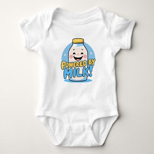 Powered by Milk – Funny Baby Quote Bodysuit ベビーボディスーツ (正面)