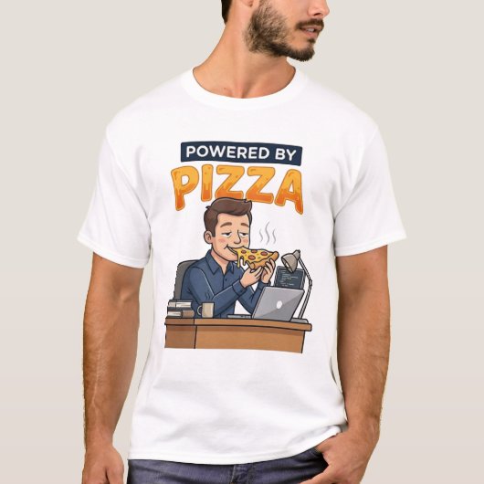 Powered by Pizza - Funny Programmer & Gamer at Wor Tシャツ (正面)
