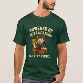“Powered by Pizza & Gaming – Funny Gamer T-Shirt” Tシャツ