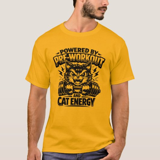 Powered By Pre Workout And Cat Energy T-Shirt Tシャツ (正面)
