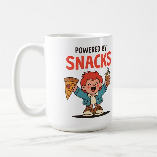 Powered by Snacks – Cute Cartoon Food Lover Design コーヒーマグカップ (左)