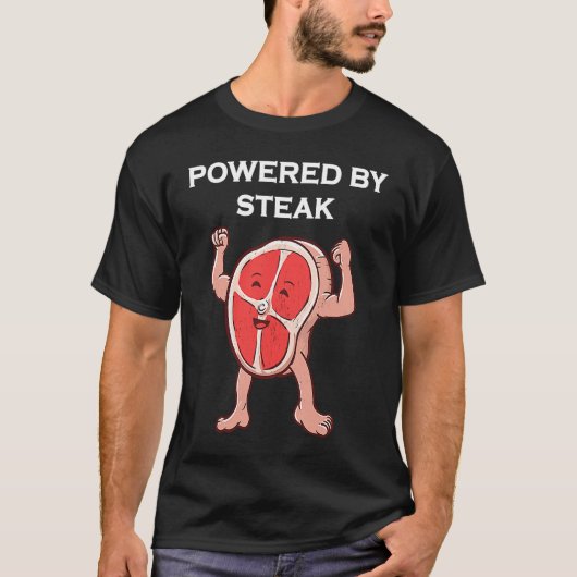 Powered By Steak  Gym Workout Fitness Keto Tシャツ (正面)