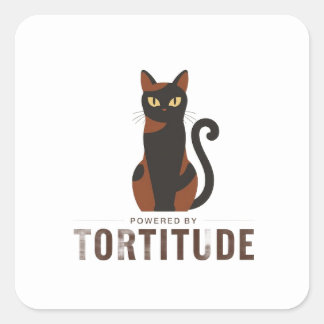 Powered by Tortitude Funny Cat Sticker スクエアシール