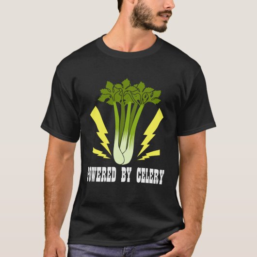 Powered by Vegetables Ironic Leek Celery Quote Tシャツ (正面)