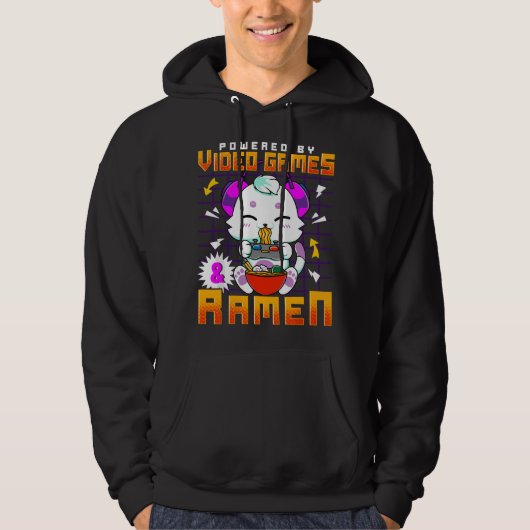 Powered By Video Games & Ramen Anime Kawaii Cat Ga パーカ (正面)