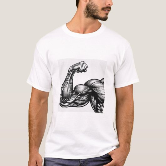 Powerful Bicep Flex Anatomy Men's Bodybuilding Gra Tシャツ (正面)
