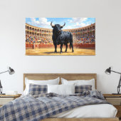 Powerful Black Bull in Spanish Plaza de Toros キャンバスプリント (インサイチュ (寝室))