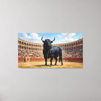 Powerful Black Bull in Spanish Plaza de Toros キャンバスプリント
