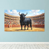 Powerful Black Bull in Spanish Plaza de Toros キャンバスプリント (インサイチュ (ウッドフロア))
