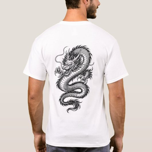 Powerful Eastern Dragon Illustration Tee Tシャツ (裏面)