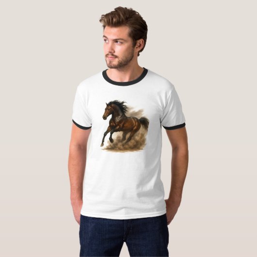 Powerful horse running through dust tシャツ (正面フル)