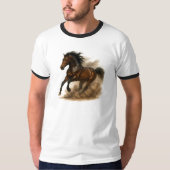 Powerful horse running through dust tシャツ (正面)