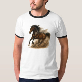 Powerful horse running through dust tシャツ