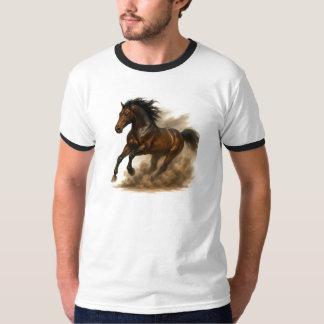 Powerful horse running through dust tシャツ