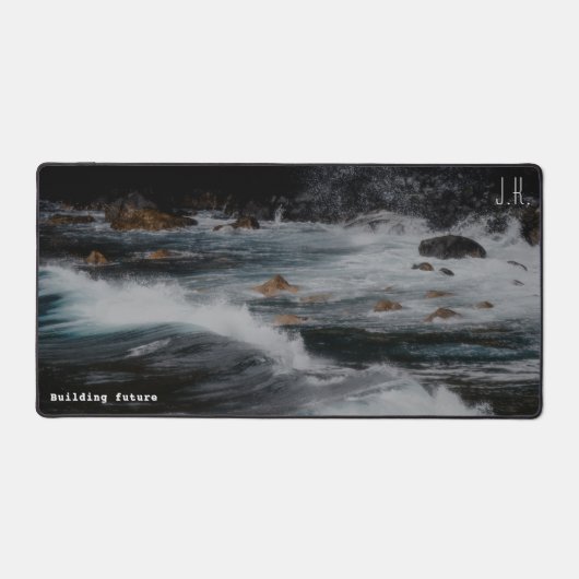 Powerful moody ocean (Custom Text and Initials) デスクマット (正面)
