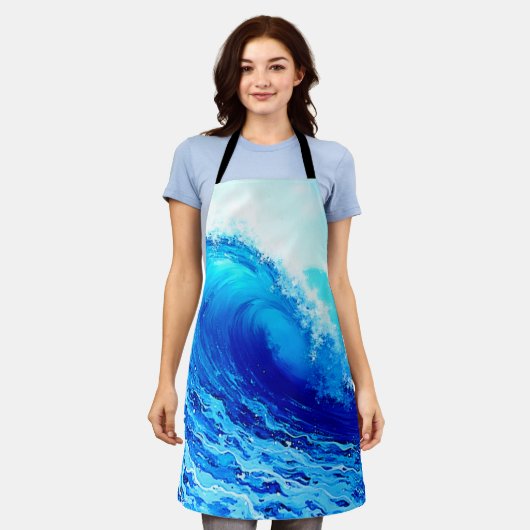 Powerful Ocean Wave Surge Design エプロン (着用した状態)
