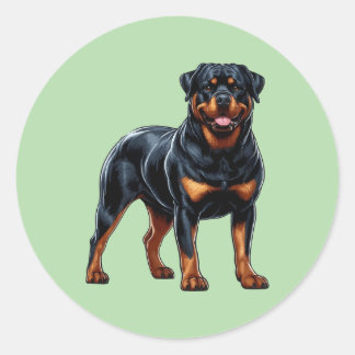 Powerful Rottweiler – Full-Body Dog Sticker ラウンドシール